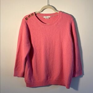 Boden Lois Crewneck 3/4 sleeve Sweater Pink Lemonade Button Detail Cotton